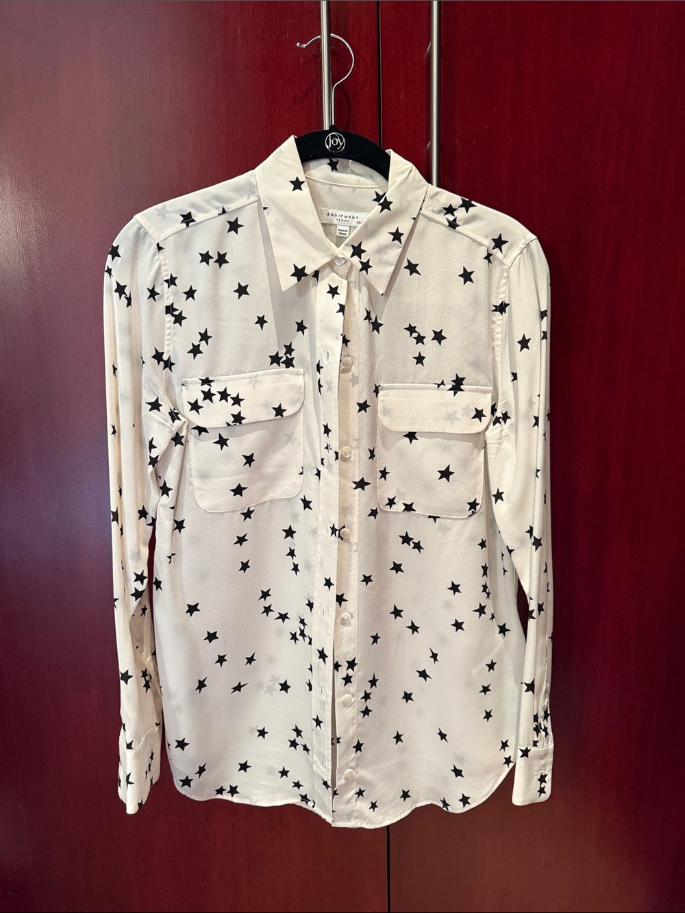 Equipment Cream Button-Up Blouse with Black Star Print